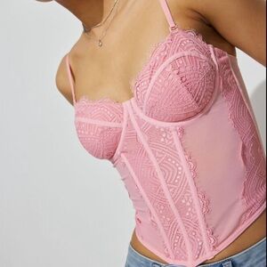 Garage Chrishell Lace Mesh Bustier Pink Nectar